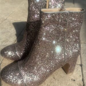Pink/Gold Sparkly Ankle Boots with block heel. Never worn.